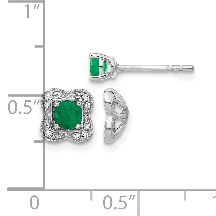14k White Gold Diamond and Emerald Stud w/ Jacket Earrings-EM4023-EM-008-WA