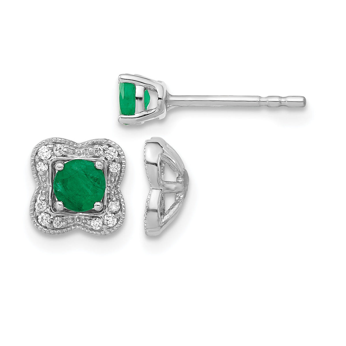 14k White Gold Diamond and Emerald Stud w/ Jacket Earrings-EM4023-EM-008-WA