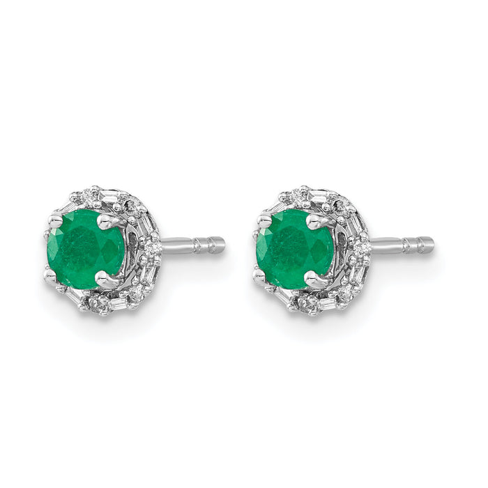 14k White Gold Diamond and Emerald Stud w/ Jacket Earrings-EM4024-EM-007-WA
