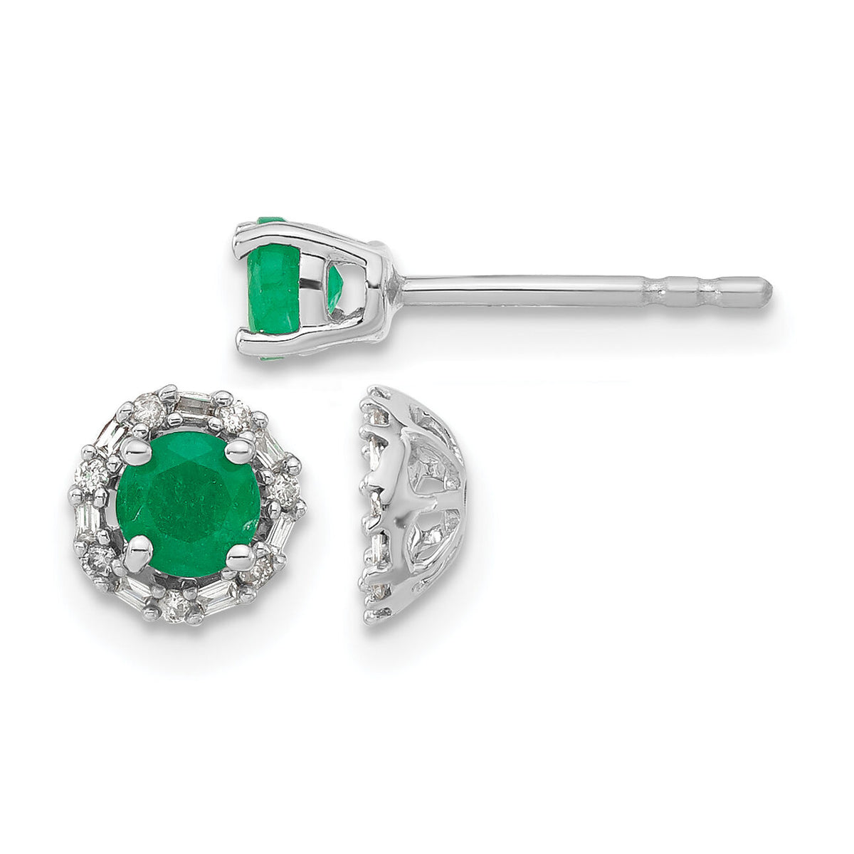 14k White Gold Diamond and Emerald Stud w/ Jacket Earrings-EM4024-EM-007-WA