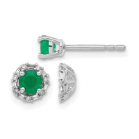 14k White Gold Diamond and Emerald Stud w/ Jacket Earrings-EM4024-EM-007-WA