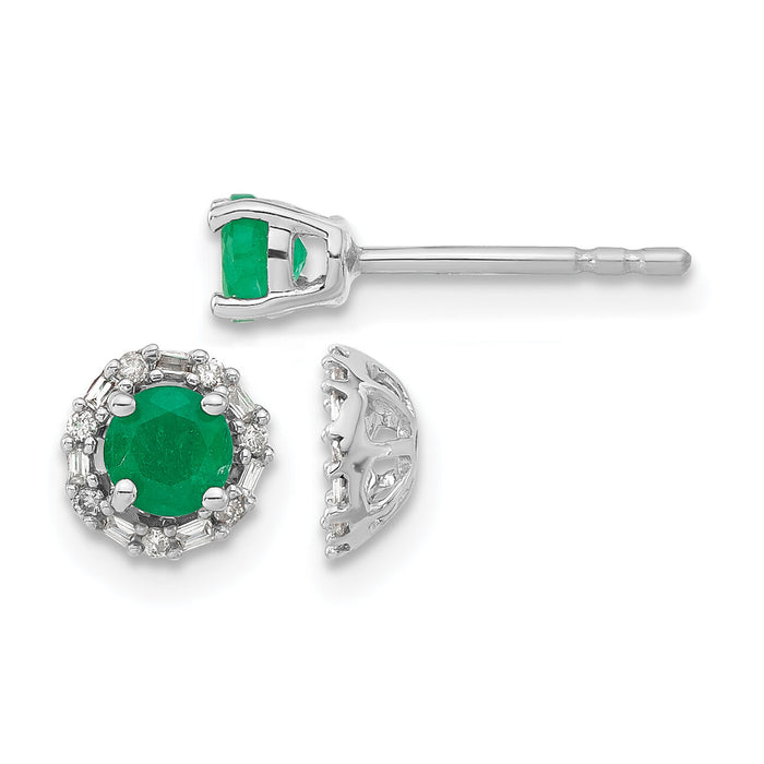 14k White Gold Diamond and Emerald Stud w/ Jacket Earrings-EM4024-EM-007-WA