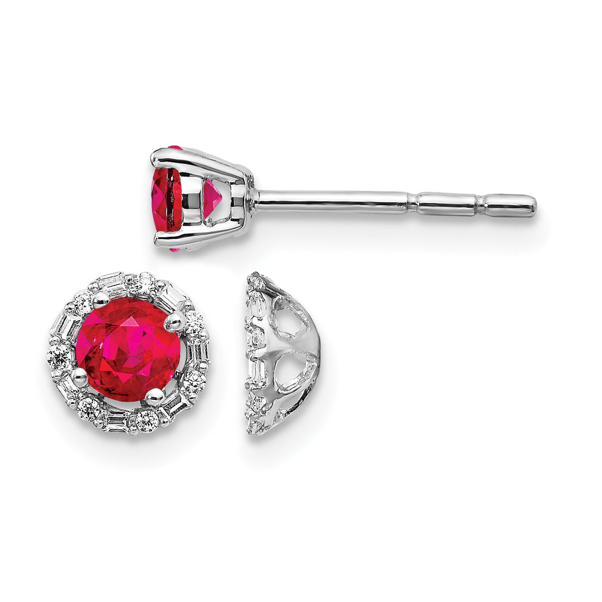 14k White Gold Diamond and Ruby Stud w/ Jacket Earrings-EM4024-RU-007-WA