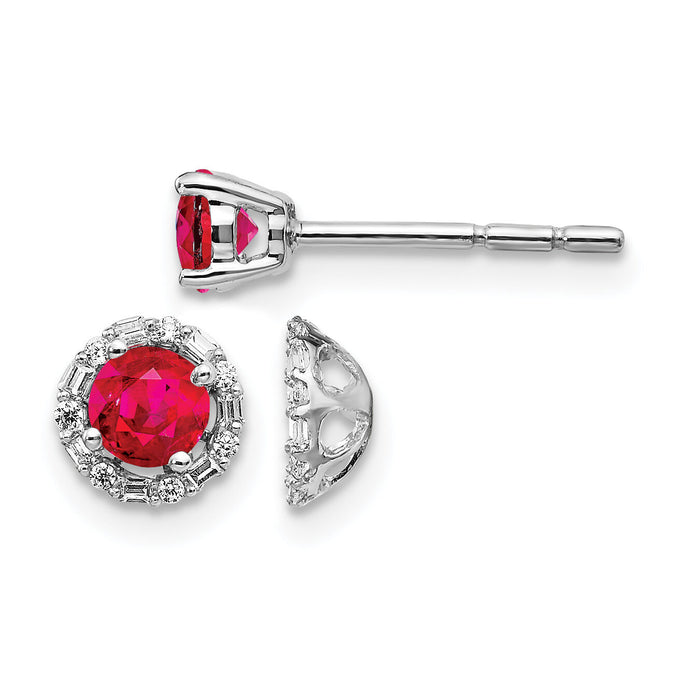 14k White Gold Diamond and Ruby Stud w/ Jacket Earrings-EM4024-RU-007-WA