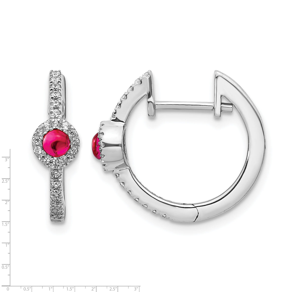 14k White Gold Diamond and Cabochon Ruby Earrings-EM4031-RU-020-WA