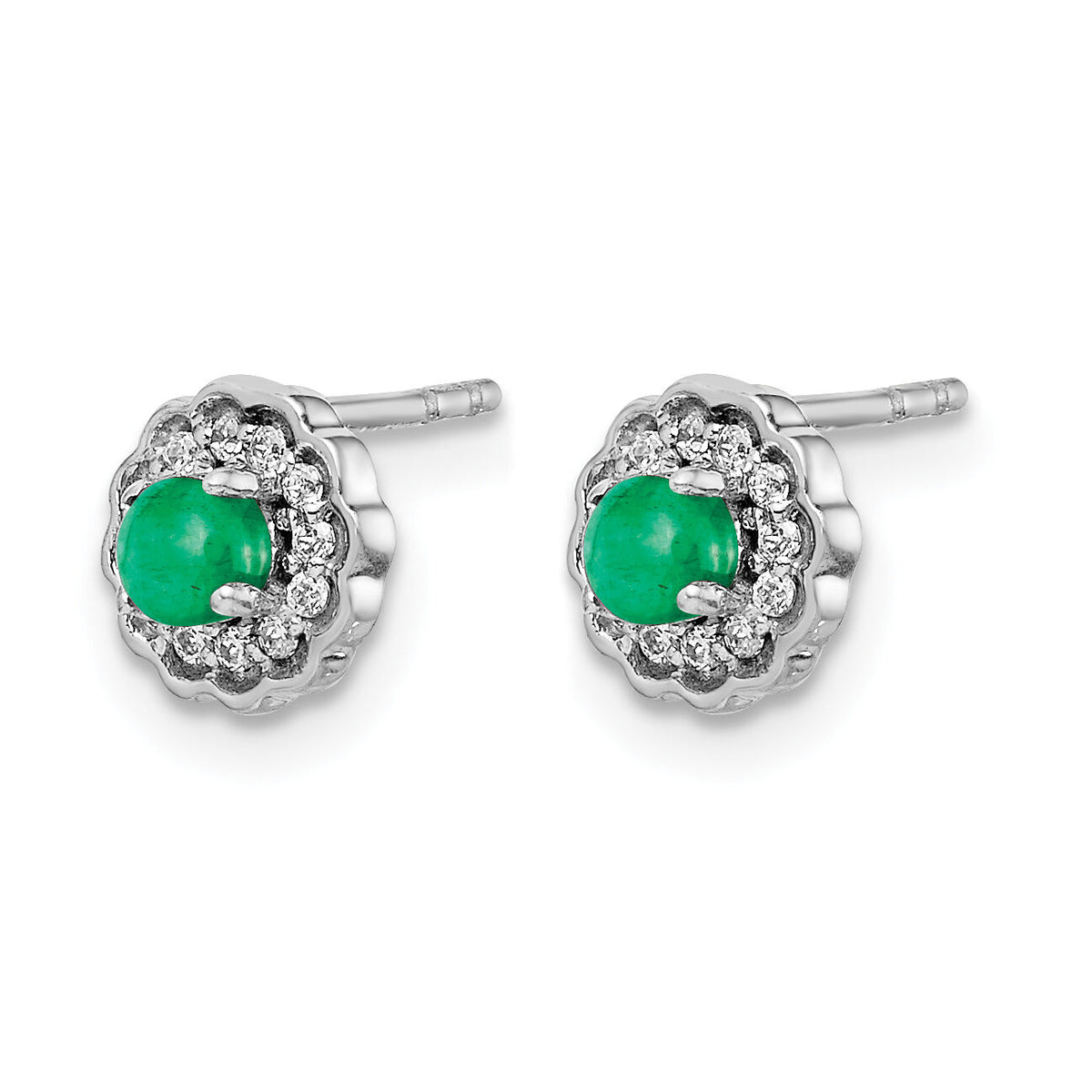 14k White Gold Diamond and Cabochon Emerald Earrings-EM4032-EM-010-WA