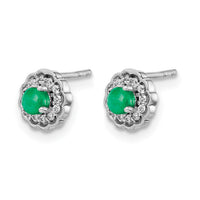 14k White Gold Diamond and Cabochon Emerald Earrings-EM4032-EM-010-WA