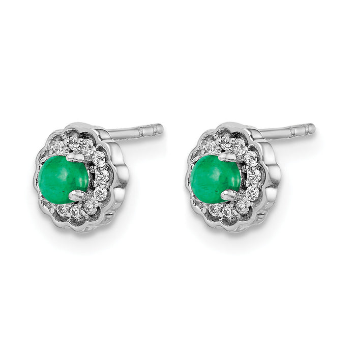 14k White Gold Diamond and Cabochon Emerald Earrings-EM4032-EM-010-WA