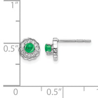 14k White Gold Diamond and Cabochon Emerald Earrings-EM4032-EM-010-WA