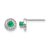 14k White Gold Diamond and Cabochon Emerald Earrings-EM4032-EM-010-WA