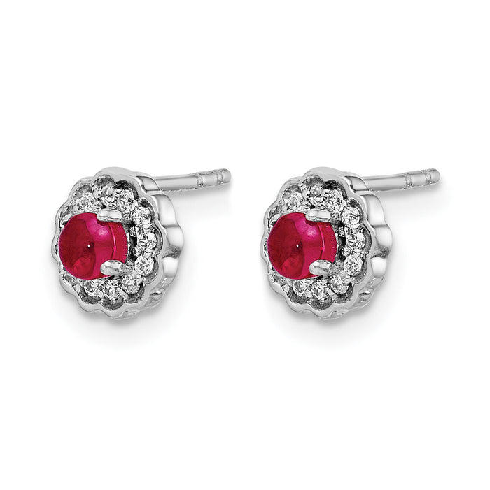 14k White Gold Diamond and Cabochon Ruby Earrings-EM4032-RU-010-WA