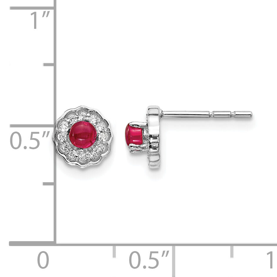 14k White Gold Diamond and Cabochon Ruby Earrings-EM4032-RU-010-WA