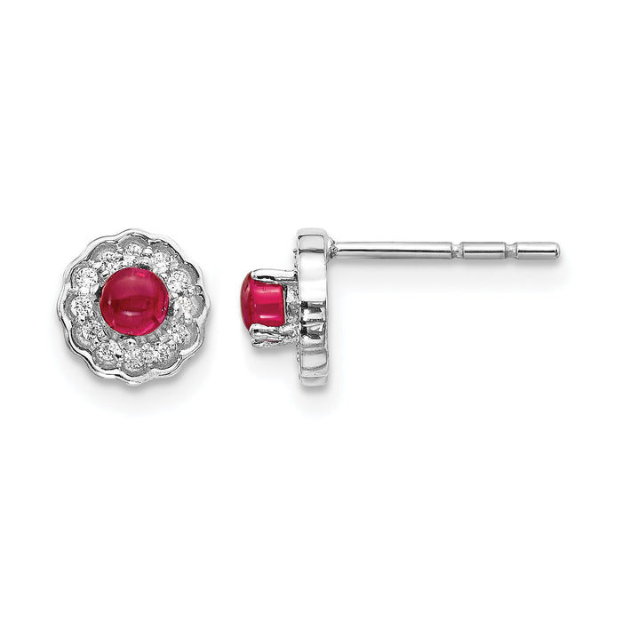 14k White Gold Diamond and Cabochon Ruby Earrings-EM4032-RU-010-WA