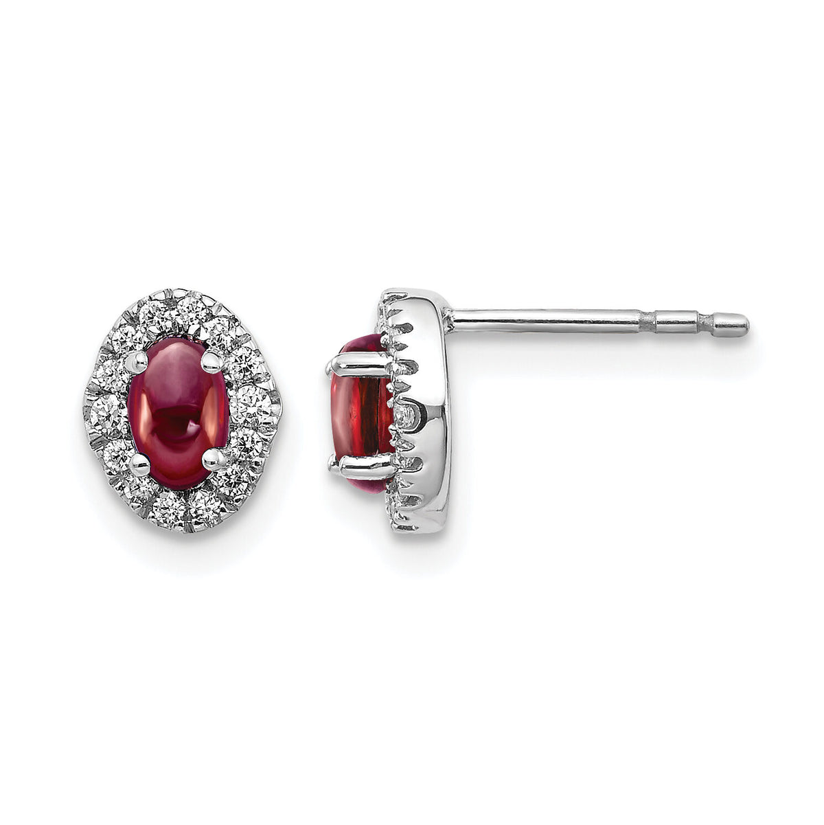 14k White Gold Diamond and Cabochon Garnet Earrings-EM4035-GA-016-WA