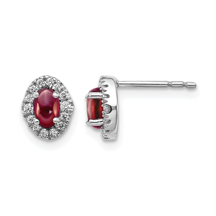 14k White Gold Diamond and Cabochon Garnet Earrings-EM4035-GA-016-WA