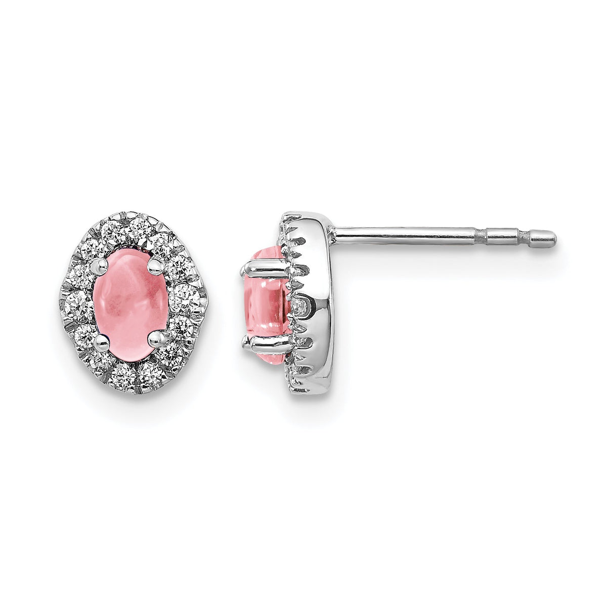 14k White Gold Diamond and Cabochon Pink Tourmaline Earrings-EM4035-PT-016-WA