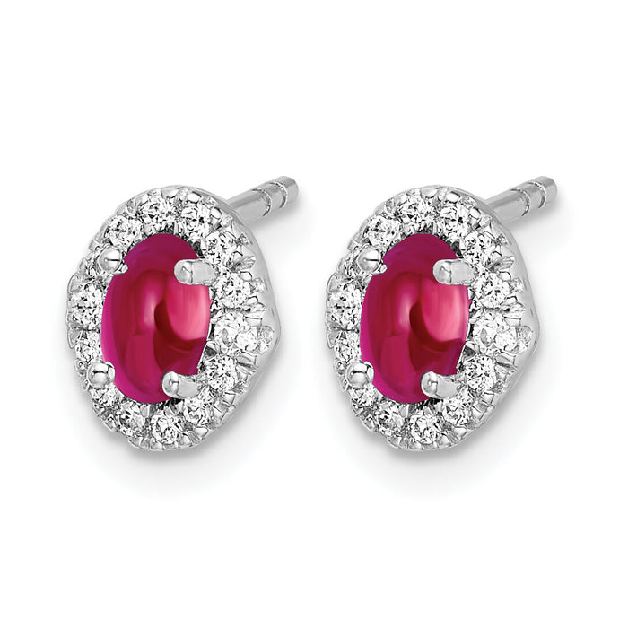 14k White Gold Diamond and Cabochon Ruby Earrings-EM4035-RU-016-WA