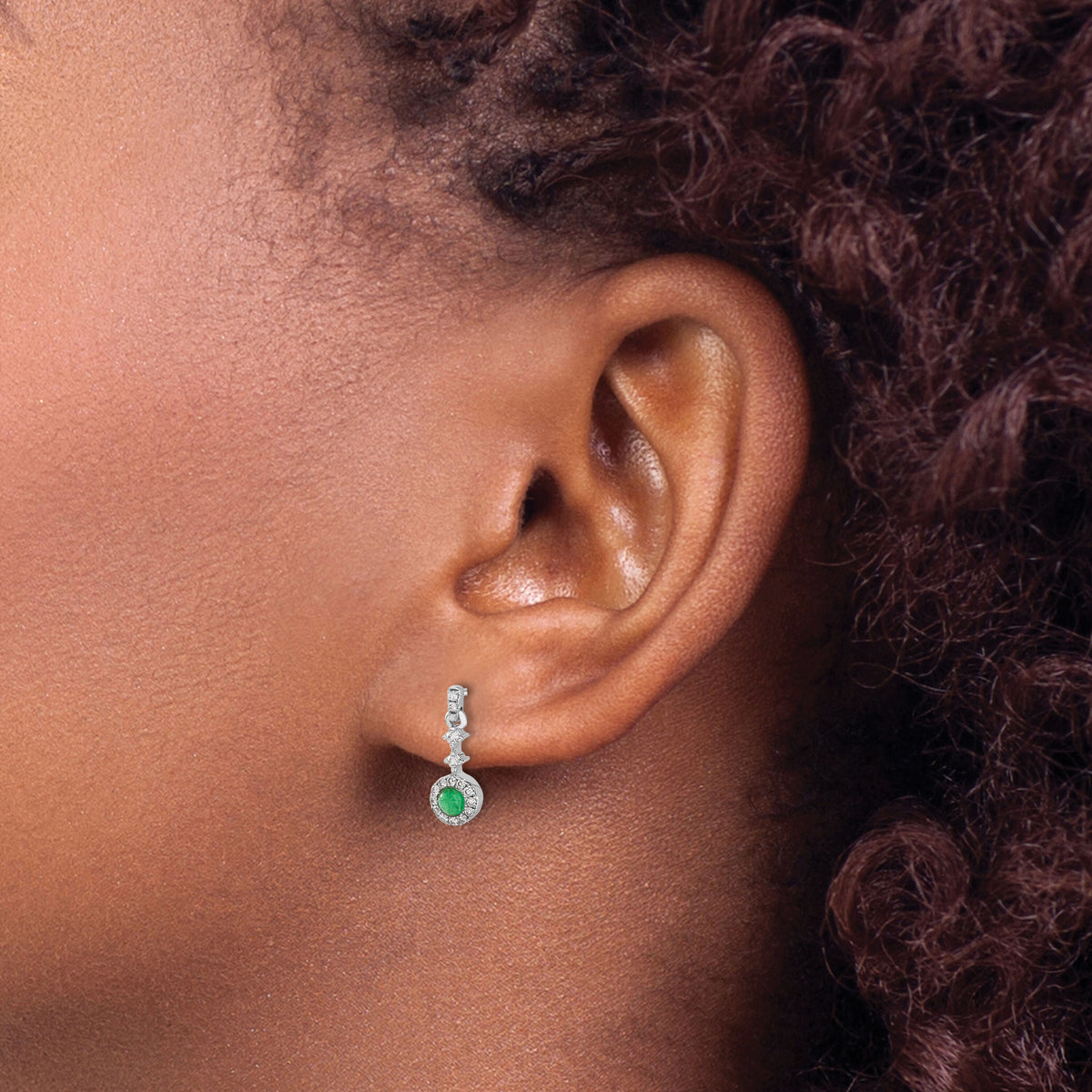 14k White Gold Diamond and Cabochon Emerald Earrings-EM4037-EM-016-WA