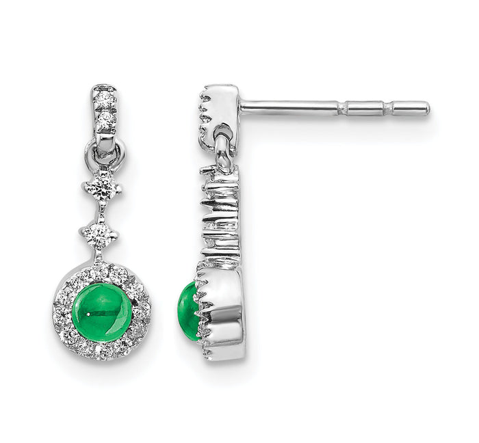 14k White Gold Diamond and Cabochon Emerald Earrings-EM4037-EM-016-WA