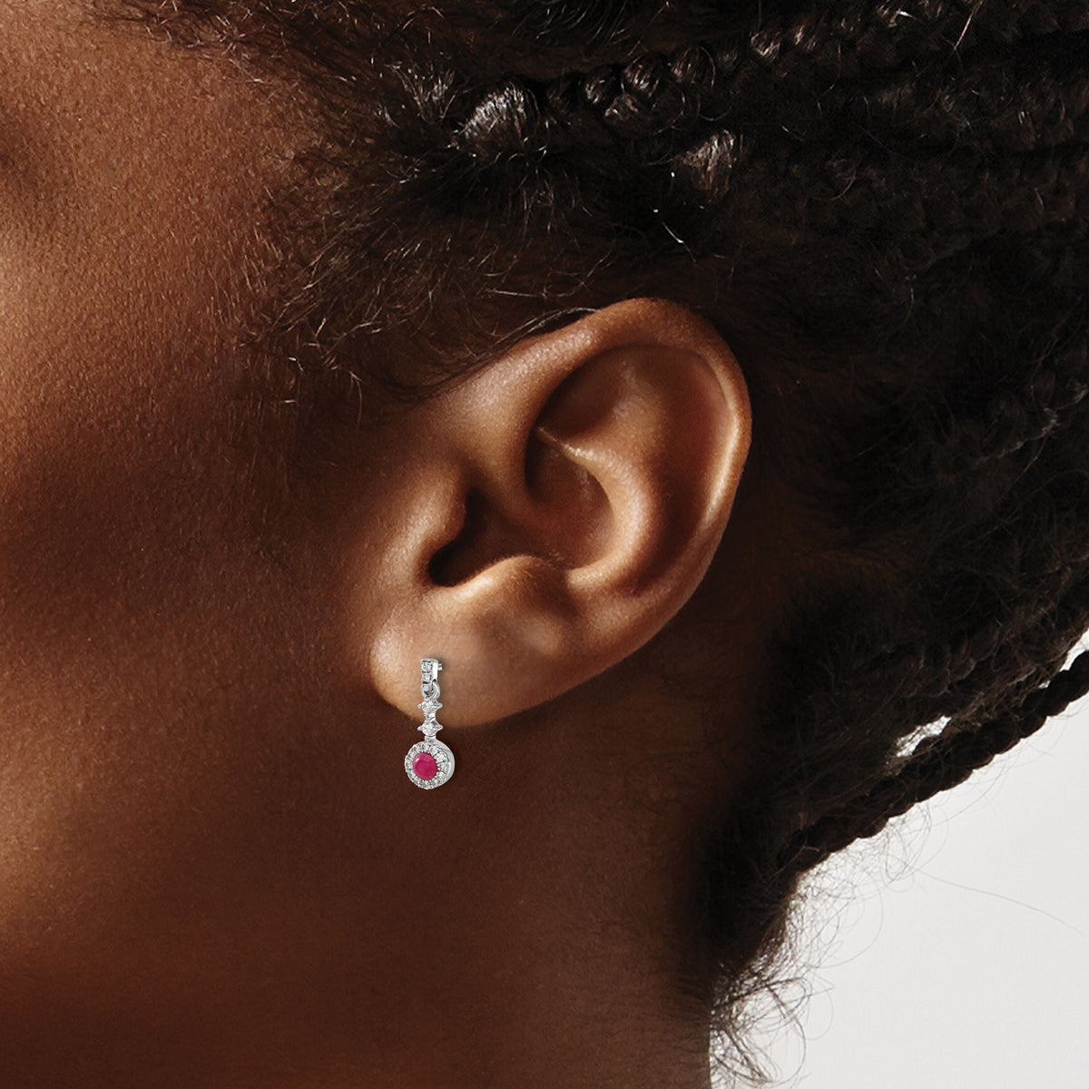 14k White Gold Diamond and Cabochon Ruby Earrings-EM4037-RU-016-WA