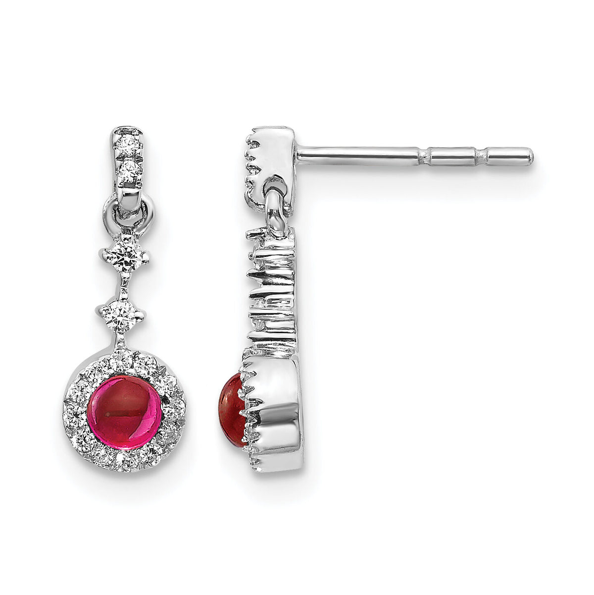 14k White Gold Diamond and Cabochon Ruby Earrings-EM4037-RU-016-WA