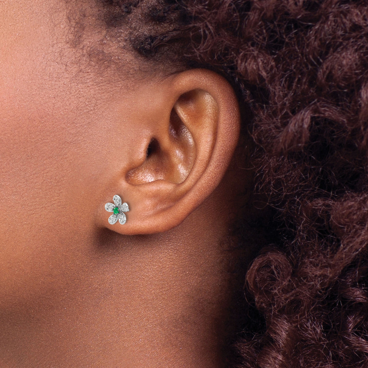 14k White Gold Diamond and Emerald Earrings-EM4046-EM-016-WA