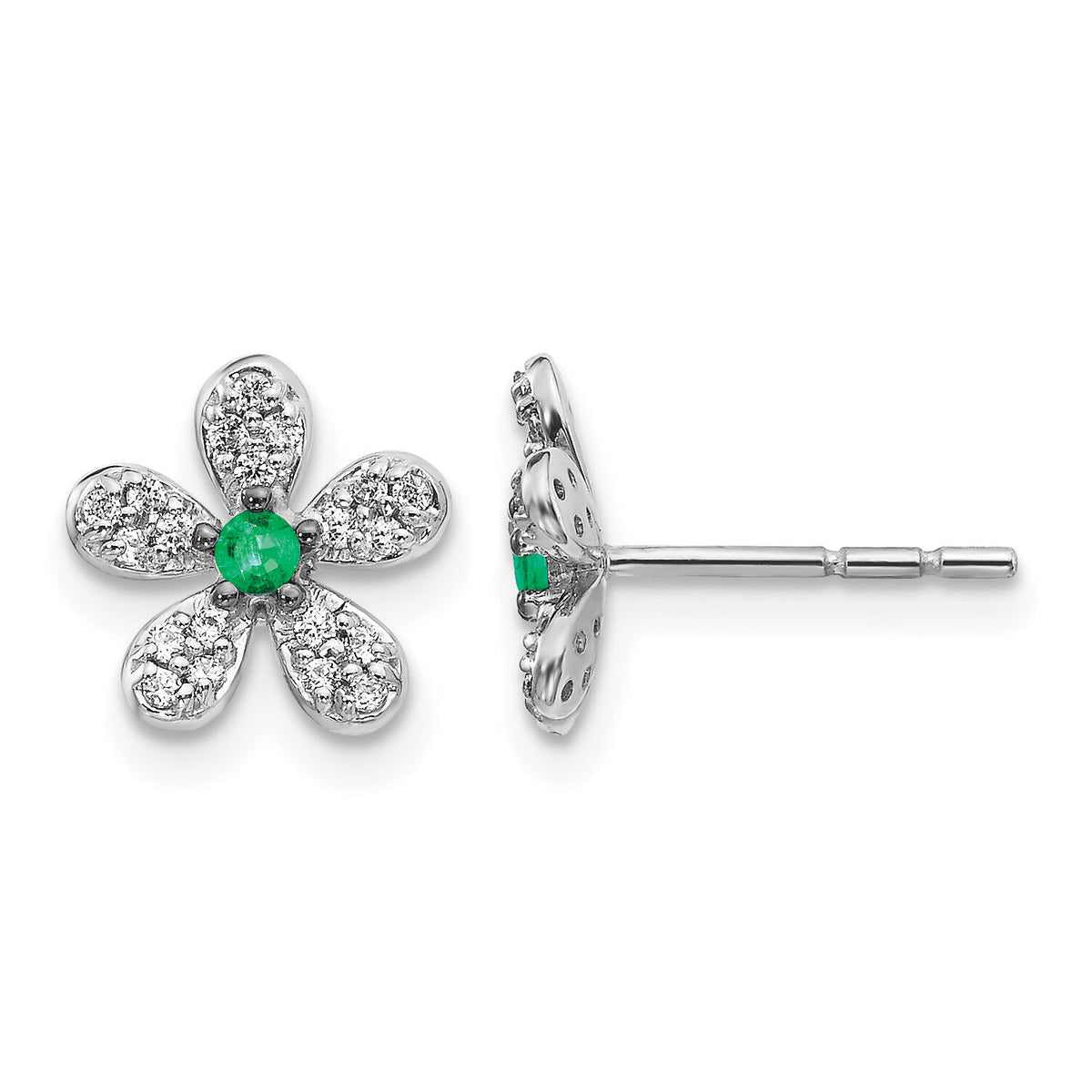 14k White Gold Diamond and Emerald Earrings-EM4046-EM-016-WA