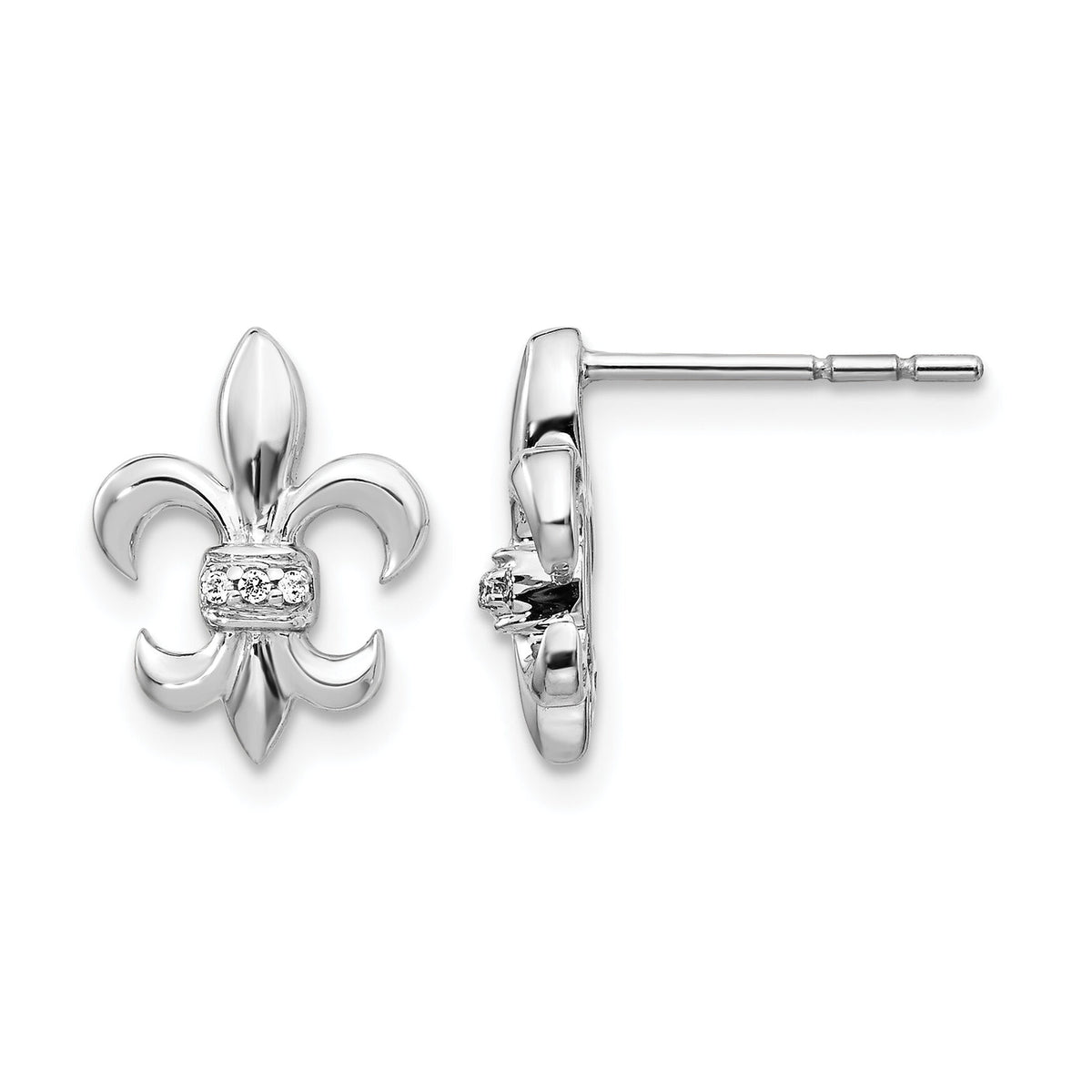 14k White Gold Diamond Fleur de Lis Post Earrings-EM4072-002-WA