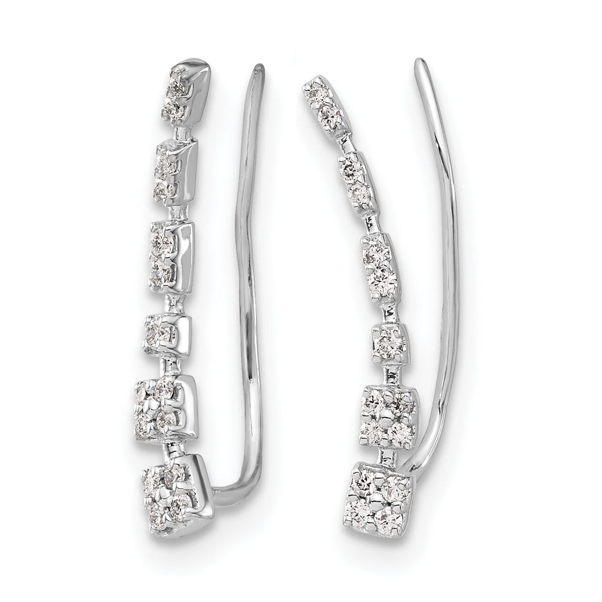 14k White Gold Diamond Graduated Ear Climber Earrings-EM4146-015-WA
