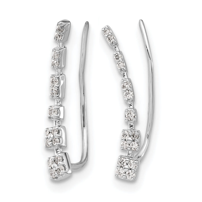 14k White Gold Diamond Graduated Ear Climber Earrings-EM4146-015-WA