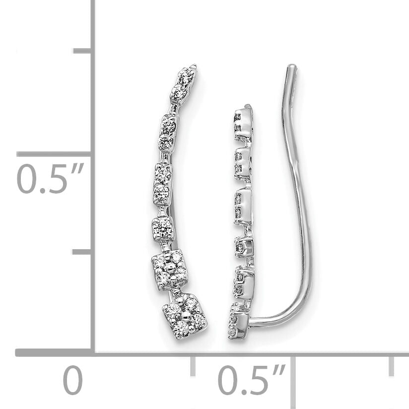 14k White Gold Diamond Graduated Ear Climber Earrings-EM4146-015-WA