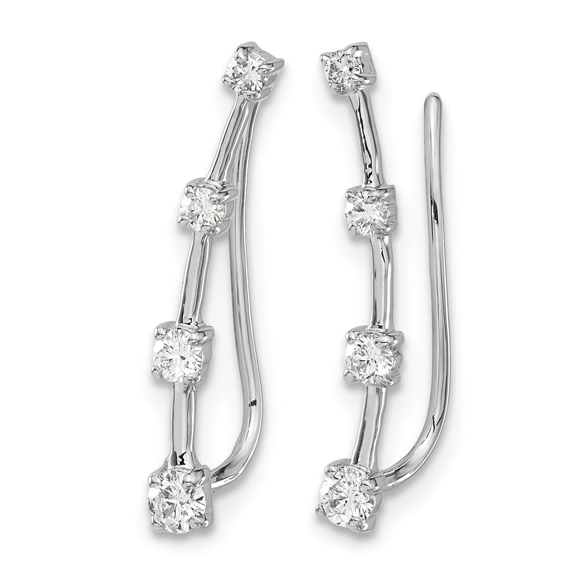 14k White Gold Diamond Graduated 4-stone Ear Climber Earrings-EM4148-030-WA