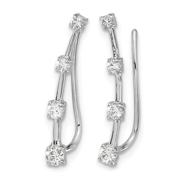 14k White Gold Diamond Graduated 4-stone Ear Climber Earrings-EM4148-030-WA