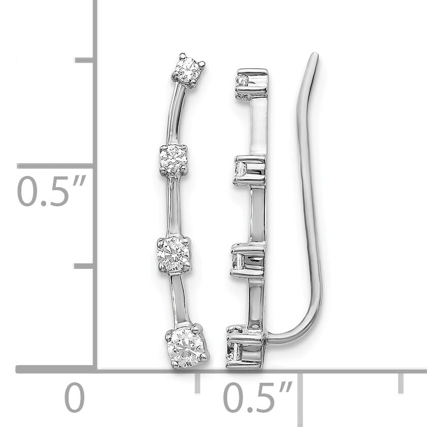 14k White Gold Diamond Graduated 4-stone Ear Climber Earrings-EM4148-030-WA