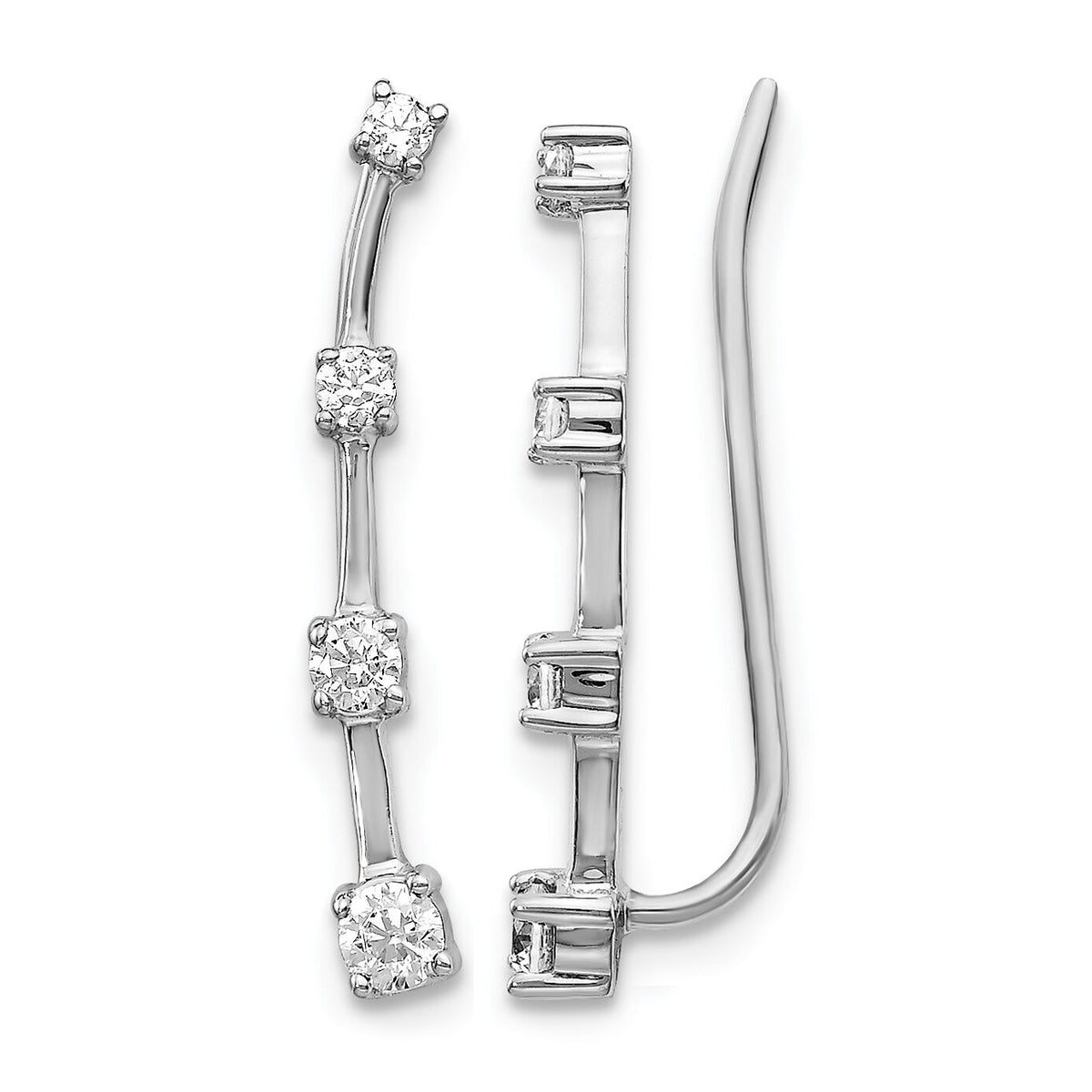 14k White Gold Diamond Graduated 4-stone Ear Climber Earrings-EM4148-030-WA