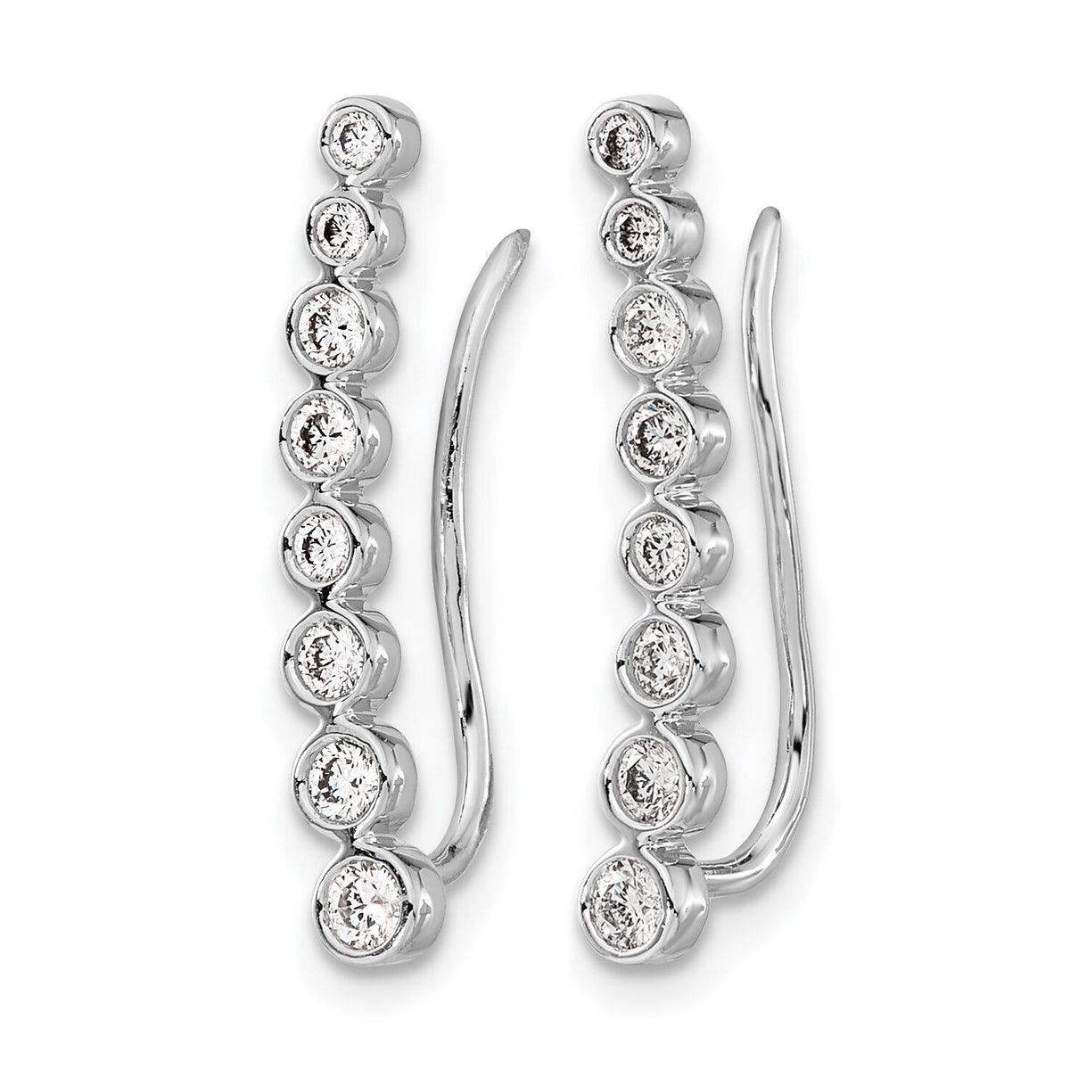 14k White Gold Diamond Graduated Ear Climber Earrings-EM4149-040-WA
