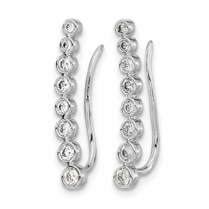 14k White Gold Diamond Graduated Ear Climber Earrings-EM4149-040-WA