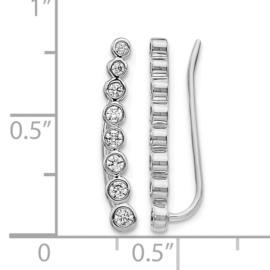 14k White Gold Diamond Graduated Ear Climber Earrings-EM4149-040-WA