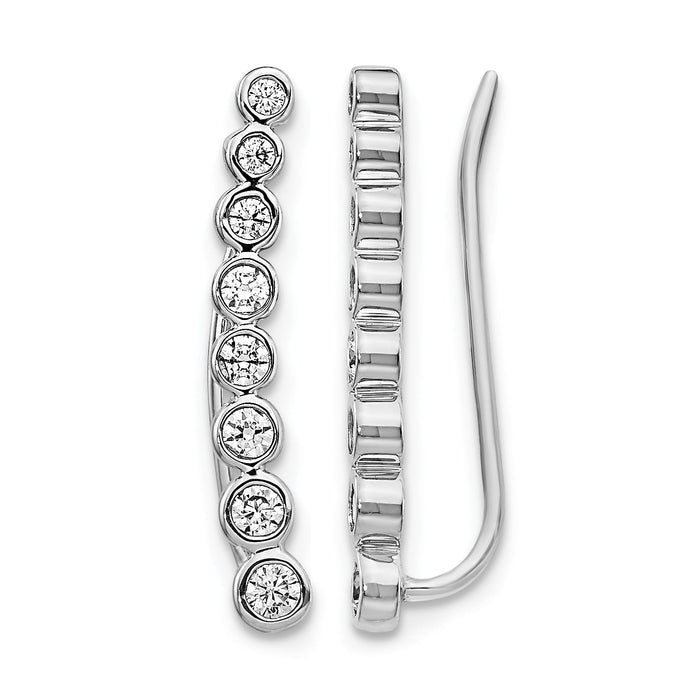 14k White Gold Diamond Graduated Ear Climber Earrings-EM4149-040-WA