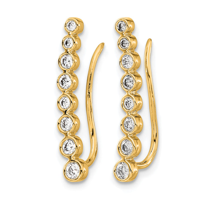14k Diamond Graduated Ear Climber Earrings-EM4149-040-YA