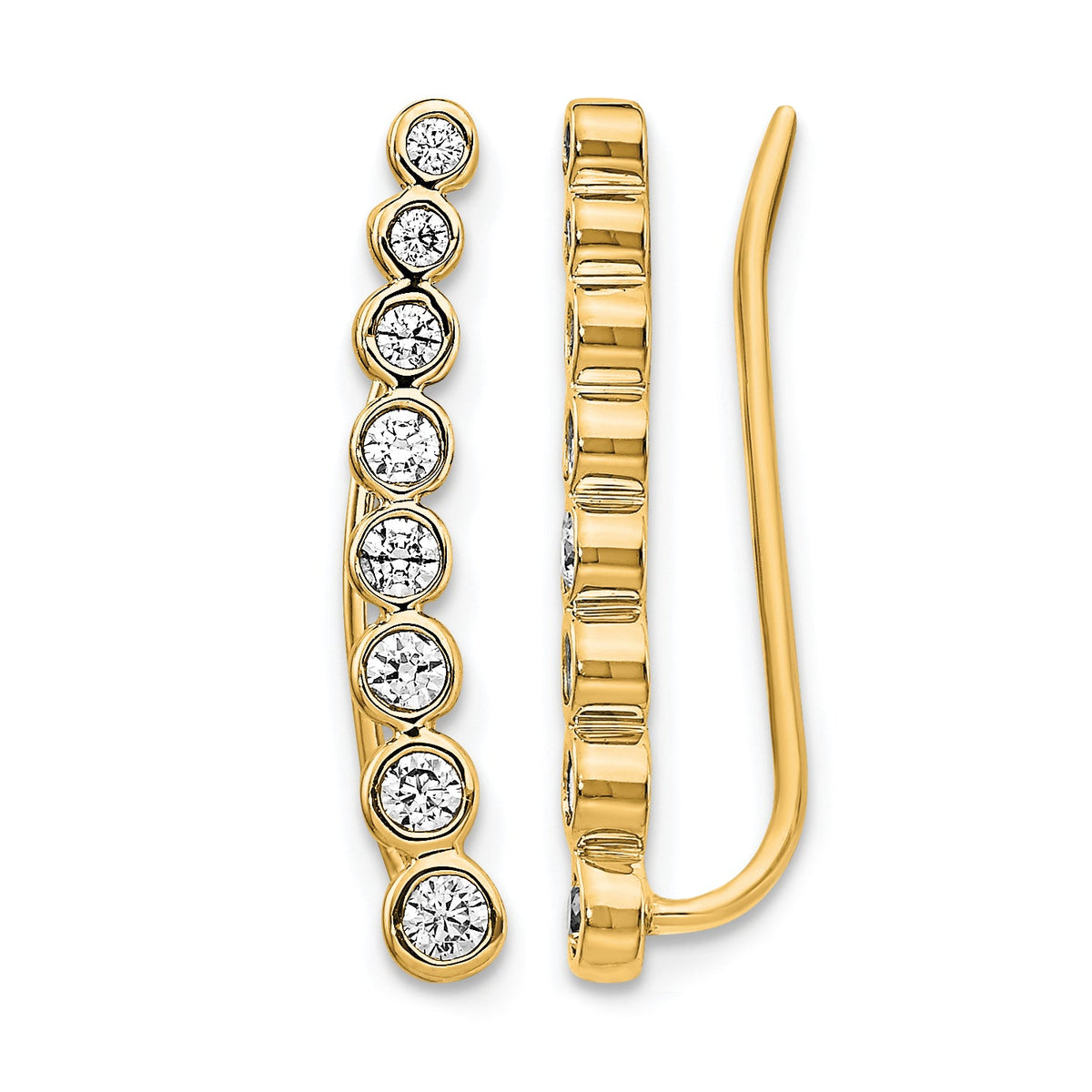 14k Diamond Graduated Ear Climber Earrings-EM4149-040-YA