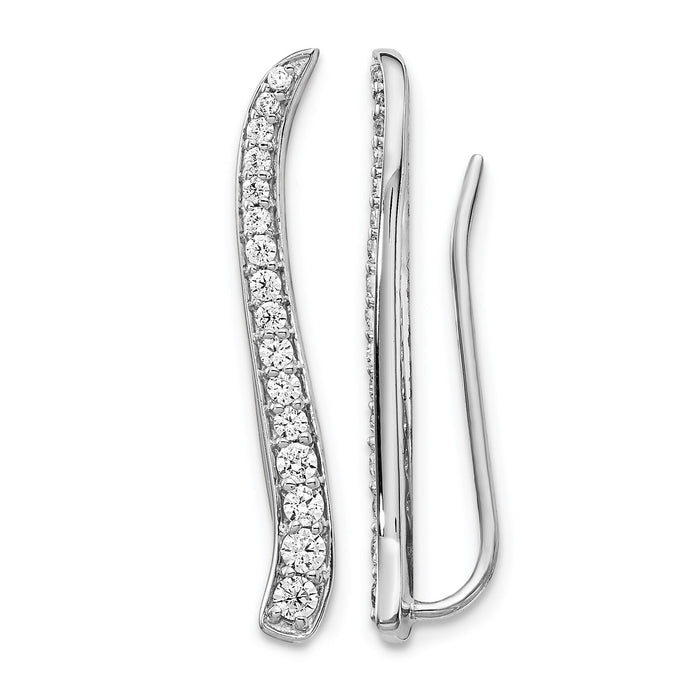 14k White Gold Diamond Ear Climber Earrings-EM4151-050-WA