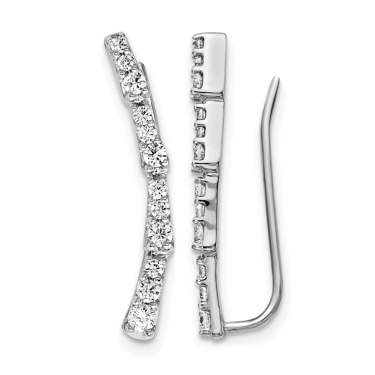 14k White Gold Diamond Ear Climber Earrings-EM4153-050-WA