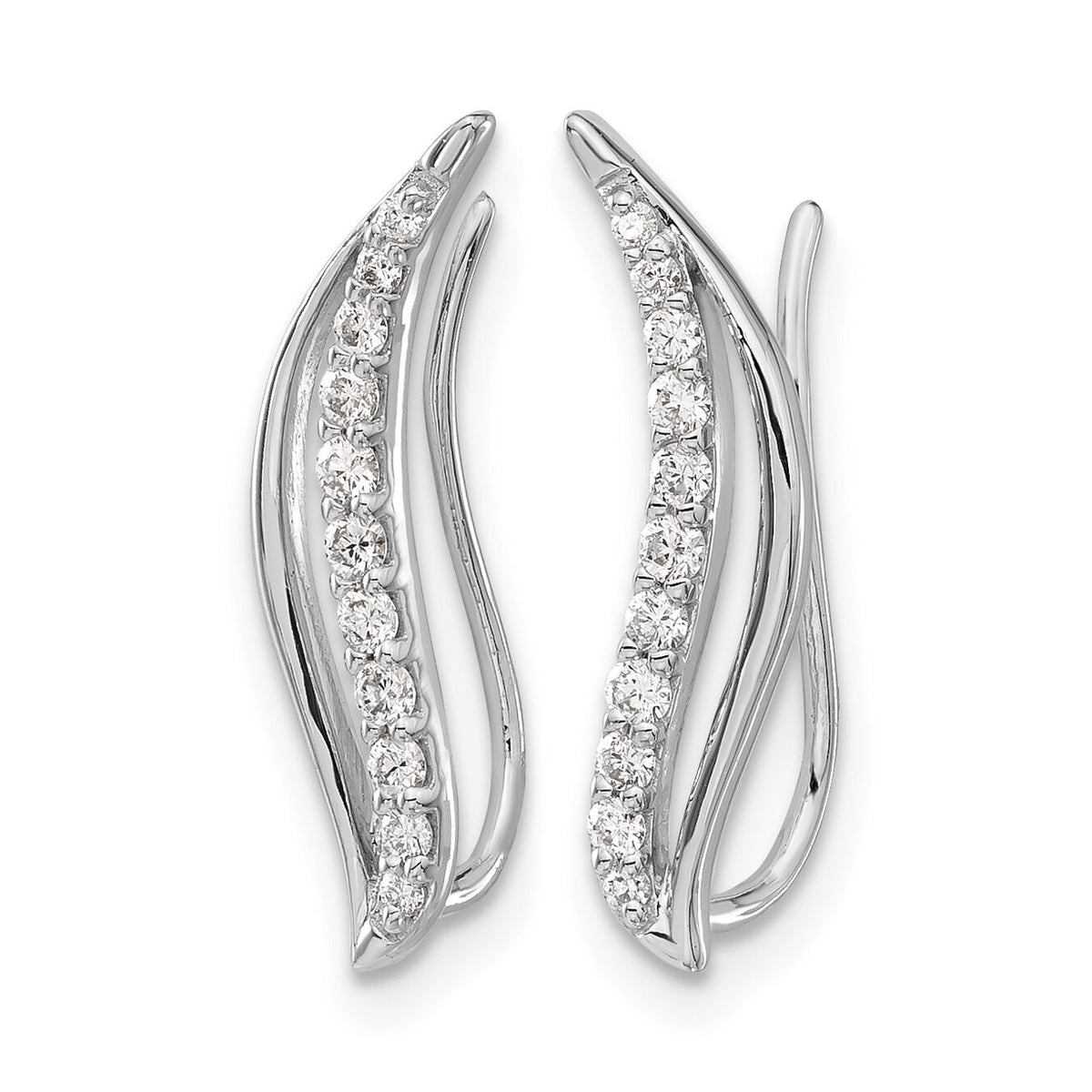 14k White Gold Diamond Wave Ear Climber Earrings-EM4156-025-WA
