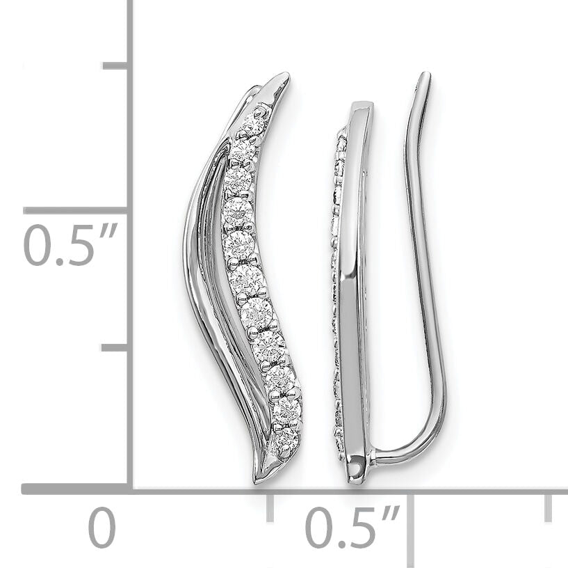 14k White Gold Diamond Wave Ear Climber Earrings-EM4156-025-WA
