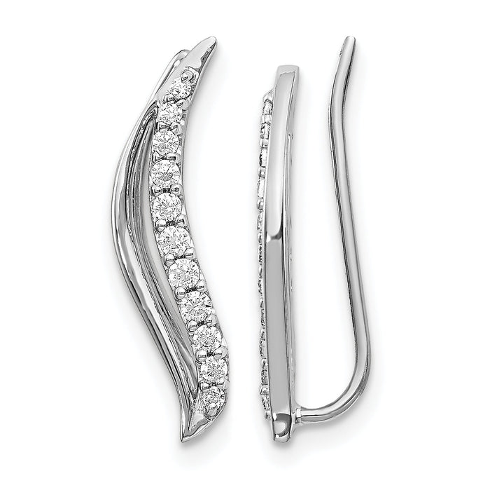14k White Gold Diamond Wave Ear Climber Earrings-EM4156-025-WA