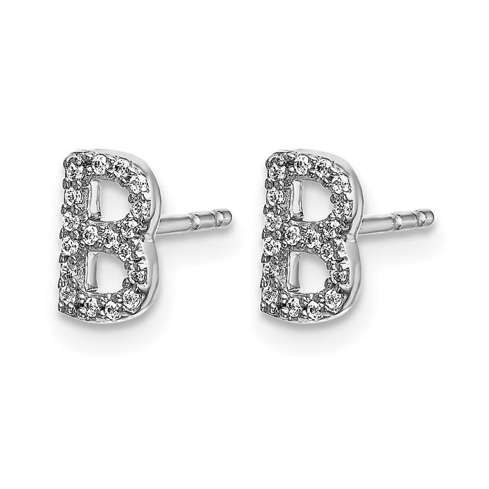 14k White Gold Diamond Initial B Earrings-EM4169B-011-WA