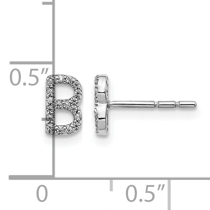 14k White Gold Diamond Initial B Earrings-EM4169B-011-WA