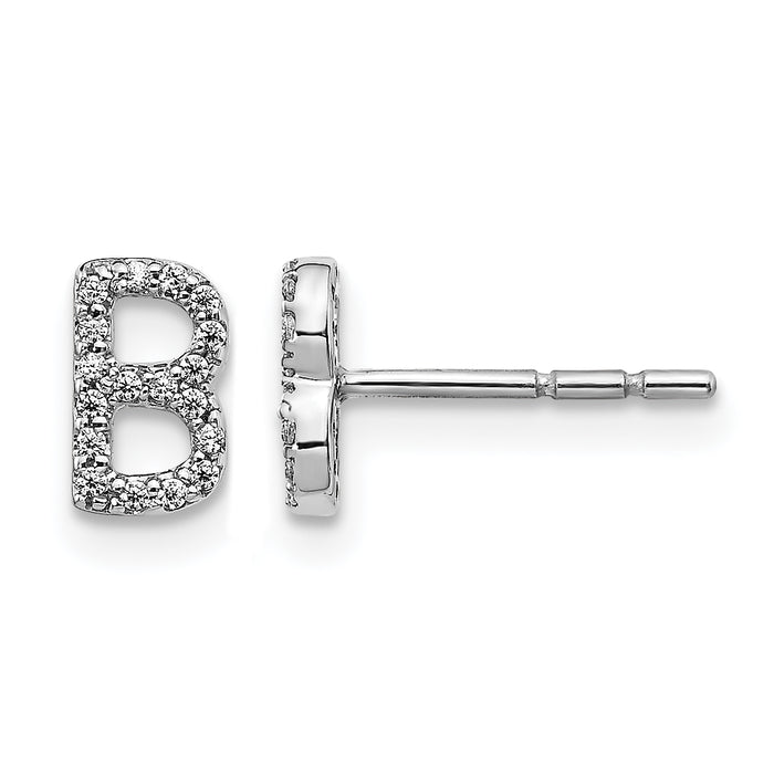 14k White Gold Diamond Initial B Earrings-EM4169B-011-WA