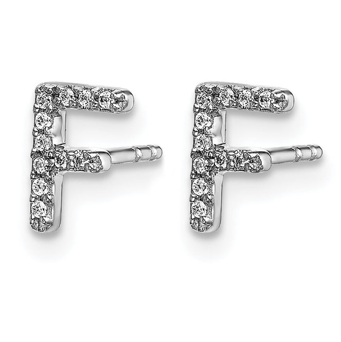 14k White Gold Diamond Initial F Earrings-EM4169F-007-WA